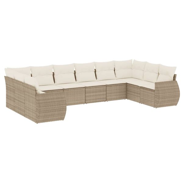 vidaXL 10-delige Loungeset met kussens poly rattan beige