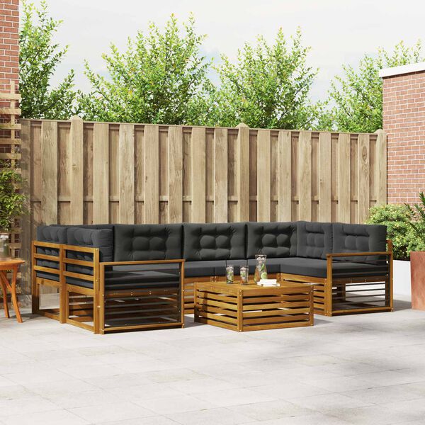 vidaXL Buiten bankenset met kussen 8 pcs Natuurlijk en Antraciet