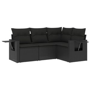 vidaXL 4-delige Loungeset met kussens poly rattan zwart