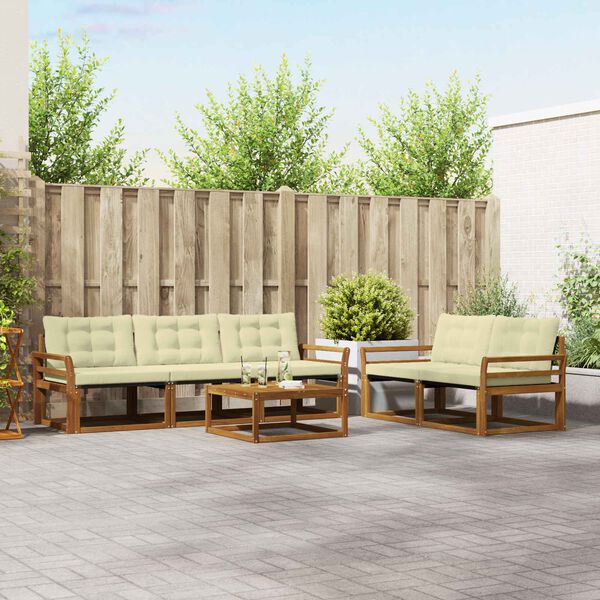vidaXL Buiten bankenset met kussen 6 pcs Natuurlijk en Cr&egrave;me