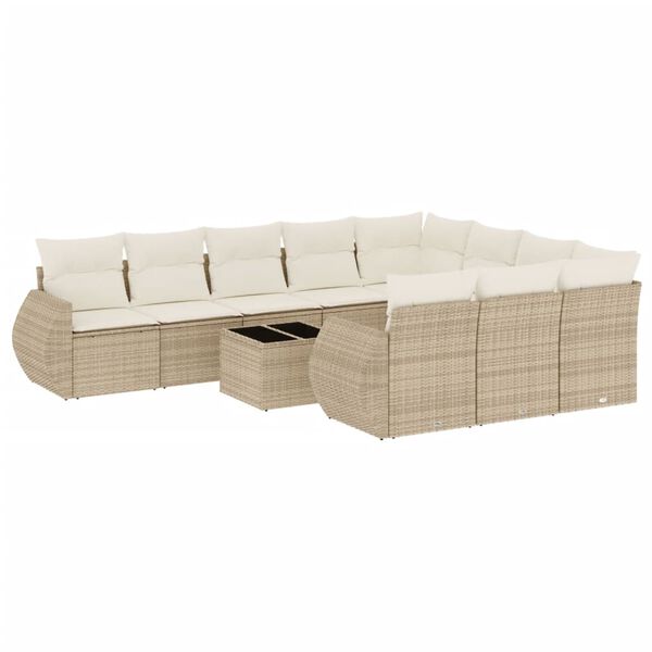 vidaXL 11-delige Tuinset met kussens poly rattan beige