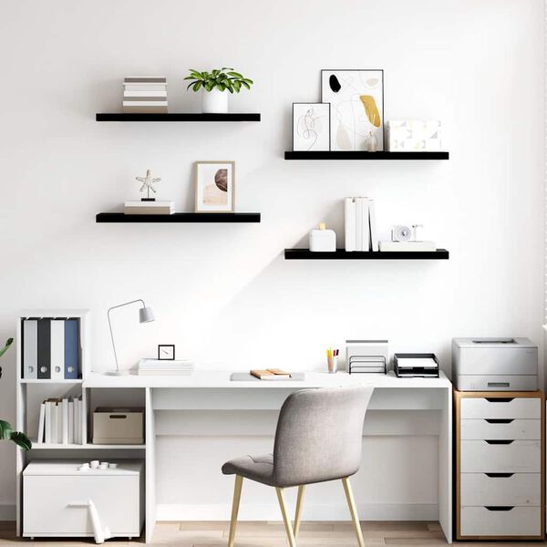 vidaXL Wandschappen zwevend 4 st 80x23,5x3,8 cm MDF hoogglans zwart