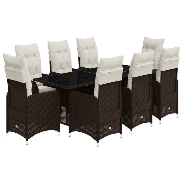 vidaXL 9-delige Bistroset met kussens poly rattan bruin