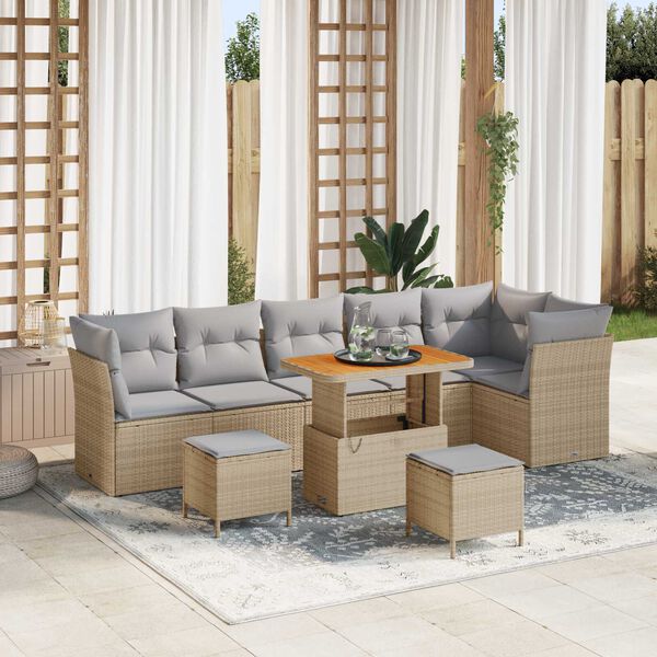 vidaXL Tuinbankenset 8 pcs Beige poly rattan