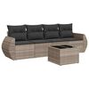 vidaXL 5-delige Loungeset met kussens poly rattan lichtgrijs