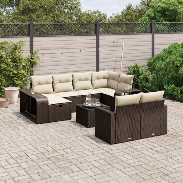 vidaXL 11-delige Loungeset met kussens poly rattan bruin