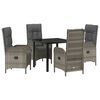 vidaXL Tuin eettafelset met kussen 5 pcs Grijs poly rattan