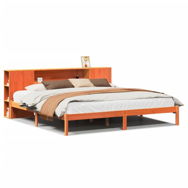 vidaXL Bed met boekenkast zonder matras grenenhout wasbruin 180x200 cm