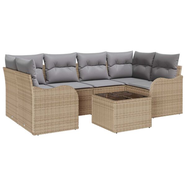 vidaXL Tuin Sofa Set 7 pcs Beige en Grijs Poly rattan, staal en glas