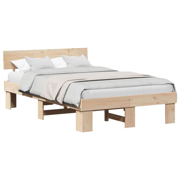 vidaXL Bedframe met hoofdeinde Naturel 140 x 190 cm Massief grenenhout