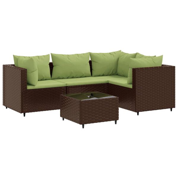 vidaXL 5-delige Loungeset met kussens poly rattan bruin