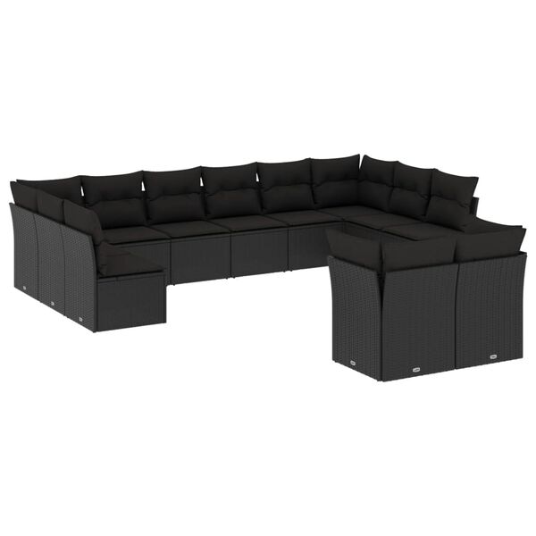 vidaXL 12-delige Loungeset met kussens poly rattan zwart