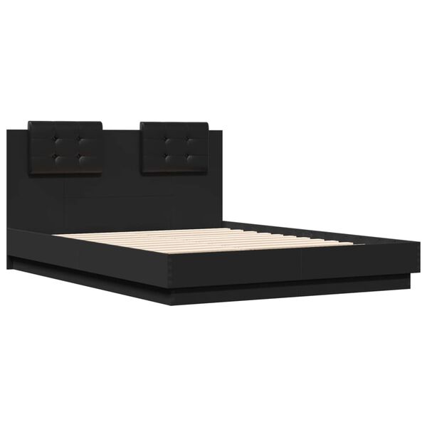 vidaXL Bedframe met hoofdeinde en LED-verlichting zwart 135x190 cm