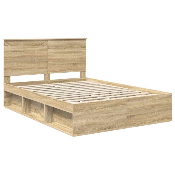 vidaXL Bedframe met hoofdeinde Sonoma 140 x 200 cm Massief grenenhout