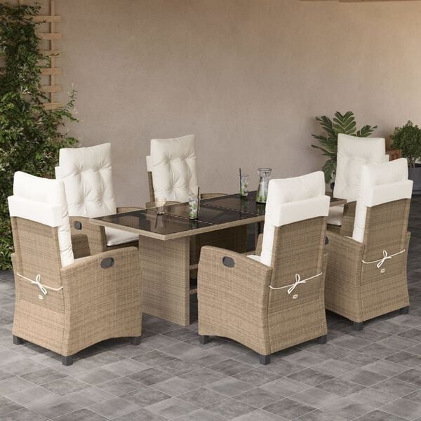 vidaXL 7-delige Tuinset met kussens poly rattan beige