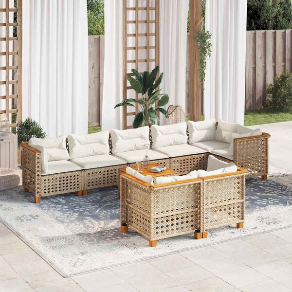 vidaXL 9-delige Loungeset met kussens poly rattan beige