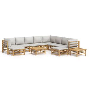 vidaXL 12-delige Loungeset met kussens bamboe lichtgrijs