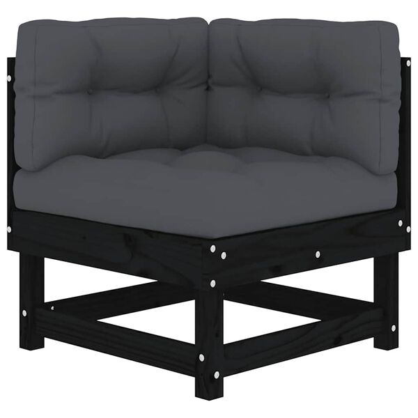 vidaXL Hoekbank met kussens massief grenenhout zwart