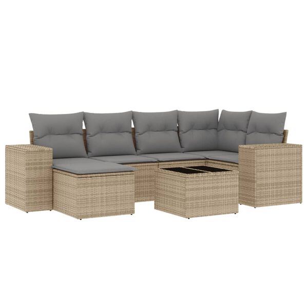 vidaXL 7-delige Loungeset met kussens poly rattan beige