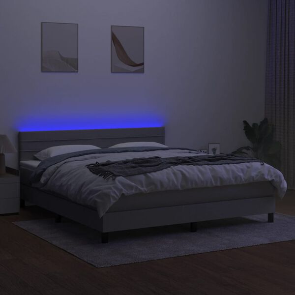 vidaXL Boxspring met matras en LED stof lichtgrijs 160x200 cm