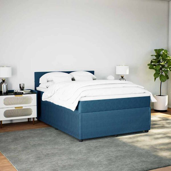 vidaXL Boxspring met matras fluweel blauw 140x190 cm