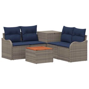 vidaXL Bankstel 6 st Grijs en Marineblauw Poly Rattan en Staal