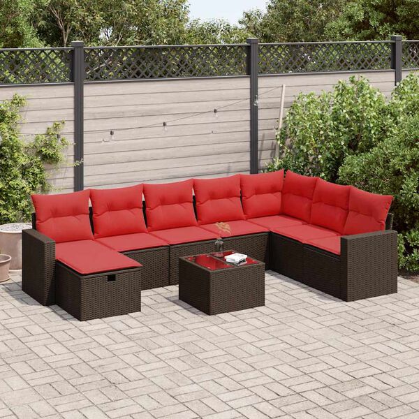 vidaXL 9-delige Loungeset met kussens poly rattan bruin