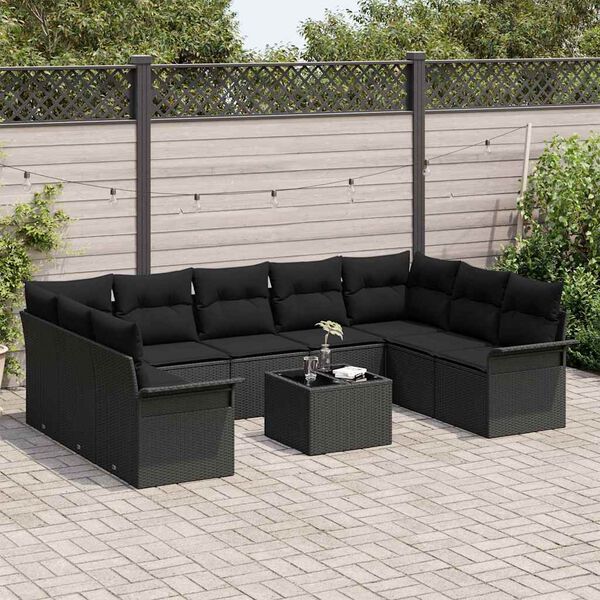 vidaXL Tuin Sofa Set met opslag 10 pcs Beige poly rattan