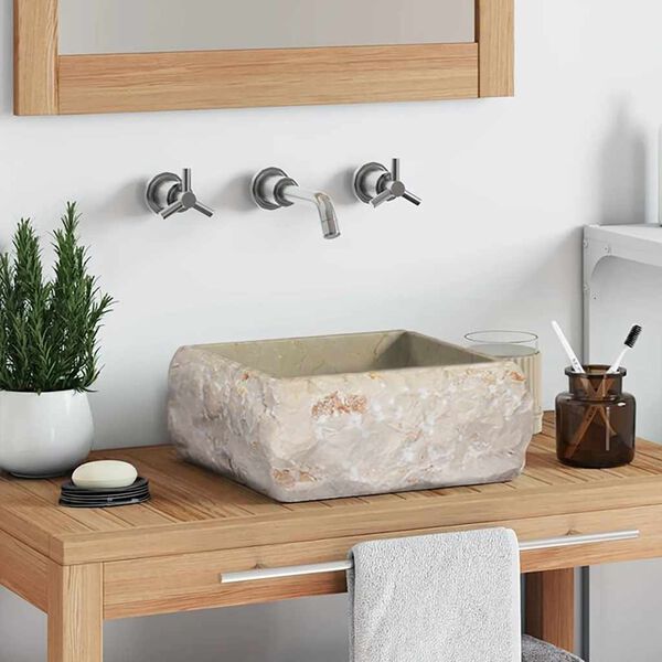 vidaXL Gootsteen 30x30x13 cm marmer cr&egrave;mekleurig