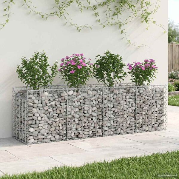 vidaXL Gabion Verhoogd Bed Zilver 200 x 50 x 60 cm