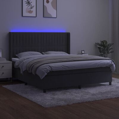 vidaXL Boxspring met matras en LED fluweel donkergrijs 180x200 cm