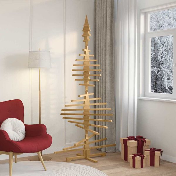 vidaXL Houten kerstboom met standaard Bruin 210 cm Massief grenenhout