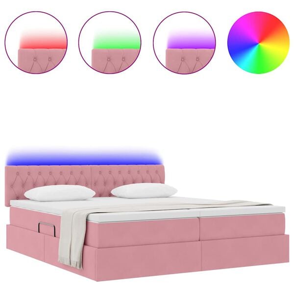 vidaXL Bed met LED-striplichten met opslag Roze 180 x 200 cm Fluweel