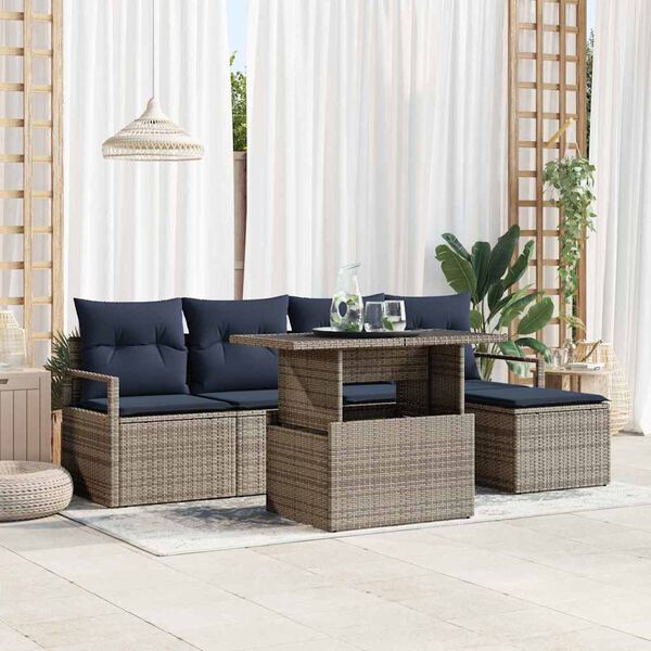 vidaXL Tuin Sofa Set met kussen 6 pcs grijs en marineblauw