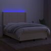 vidaXL Boxspring met matras en LED stof cr&egrave;mekleurig 140x190 cm