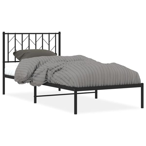 vidaXL Bedframe met hoofdbord metaal zwart 90x190 cm