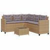 vidaXL Tuinbank met tafel en kussens L-vormig poly rattan beige