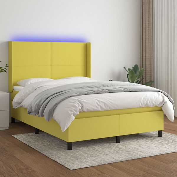 vidaXL Boxspring met matras en LED stof groen 140x190 cm