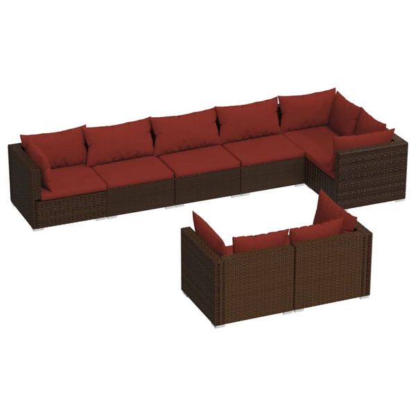 vidaXL 8-delige Loungeset met kussens poly rattan bruin