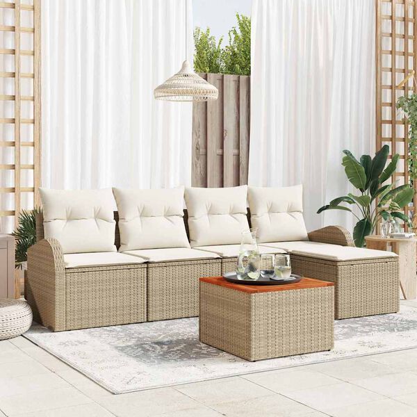 vidaXL Tuinbankenset met opslag 6 pcs Beige en Cr&egrave;me poly rattan