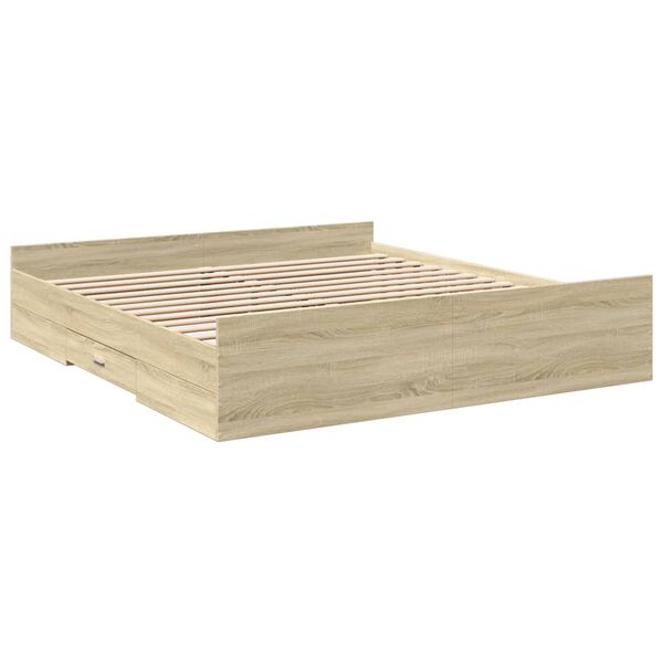 vidaXL Bedframe met lades bewerkt hout sonoma eikenkleurig 200x200 cm