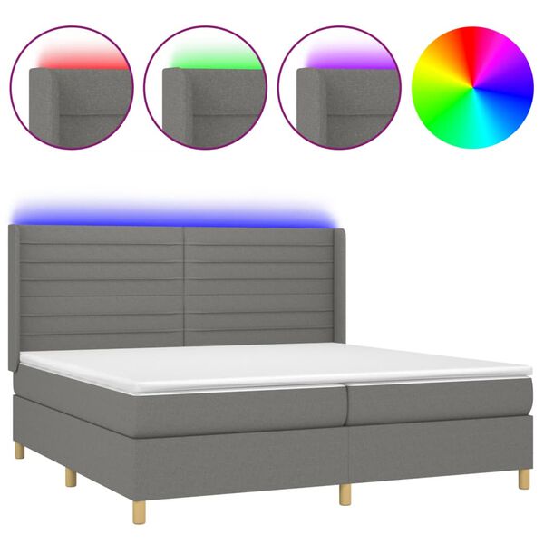 vidaXL Boxspring met matras en LED stof donkergrijs 200x200 cm
