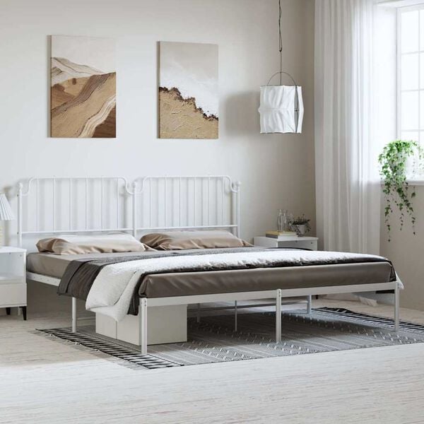 vidaXL Bedframe met hoofdbord metaal wit 193x203 cm
