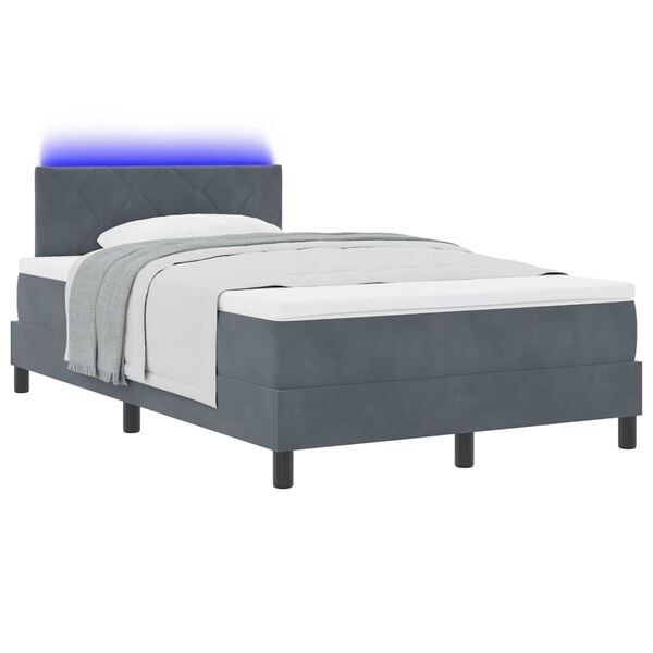 vidaXL LED Box Spring Bed met matras Donkergrijs 120 x 190 cm Fluweel