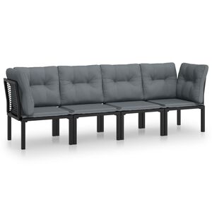 vidaXL 4-delige Loungeset poly rattan zwart en grijs