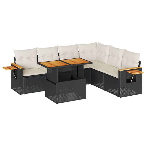 vidaXL 7-delige Loungeset met kussens poly rattan acacia zwart