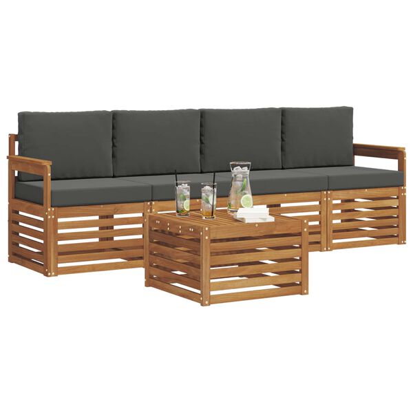 vidaXL Sofa-Sets 5 pcs Natuurlijk en Antraciet Massief Acaciahout
