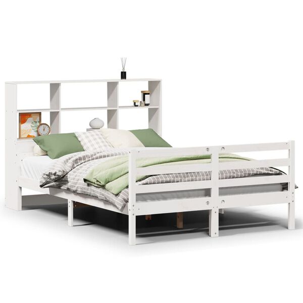 vidaXL Bed met boekenkast zonder matras grenenhout wit 140x200 cm