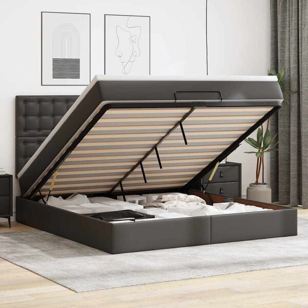 vidaXL Ottoman bed met matras en LED's 160x200cm kunstleer zwart