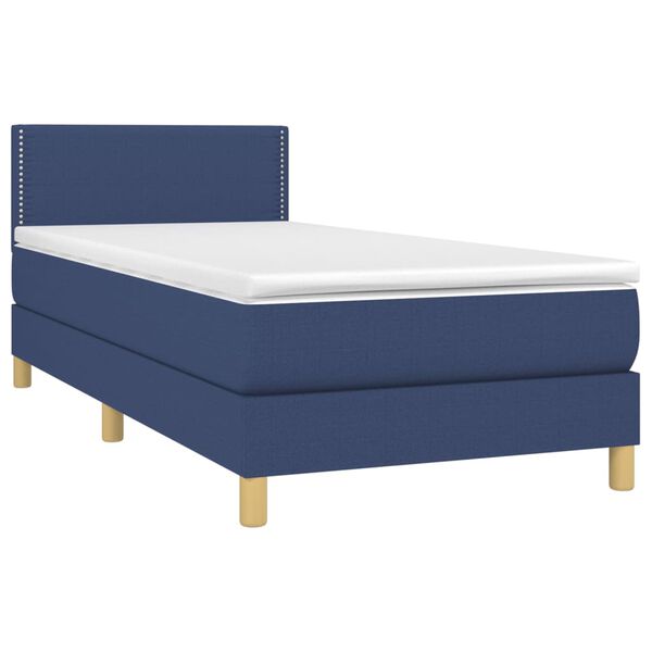 vidaXL Boxspring met matras en LED stof blauw 90x190 cm